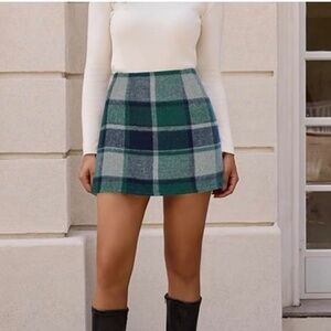 Kate Kasin Plaid High‎ Waisted Faux Wool Lined Pencil Mini Skirt Size 8